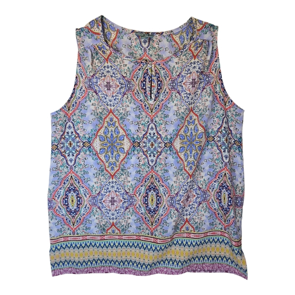 Fleur Bleue Key Hole Neck Sleeveless Paisley Tank Top Size M
